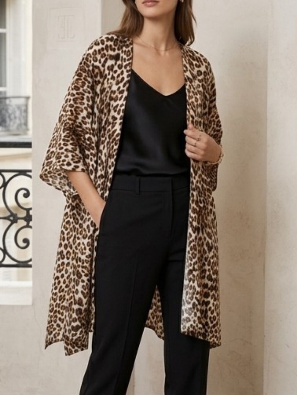 NWT Leopard Print Open-Front Kimono Cardigan Robe in Leopard Print Fall Patterns